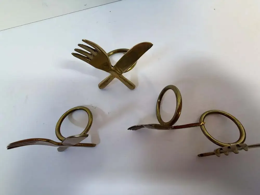 Vtg 8 pc Lot MCM 60-70's Brass FORK &‎ KNIFE Napkin Rings